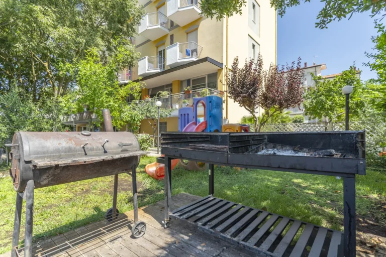 Barbecue e parco giochi per bambini nel giardino dell'Hotel Viking